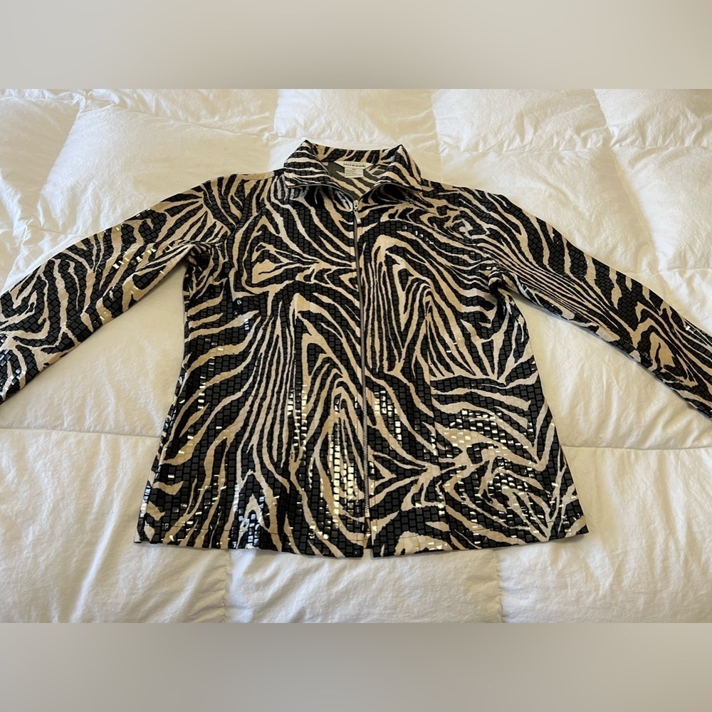 Exclusively Misook Woman Black Square Paillette Sequin Jacket Full Zip SZ XS